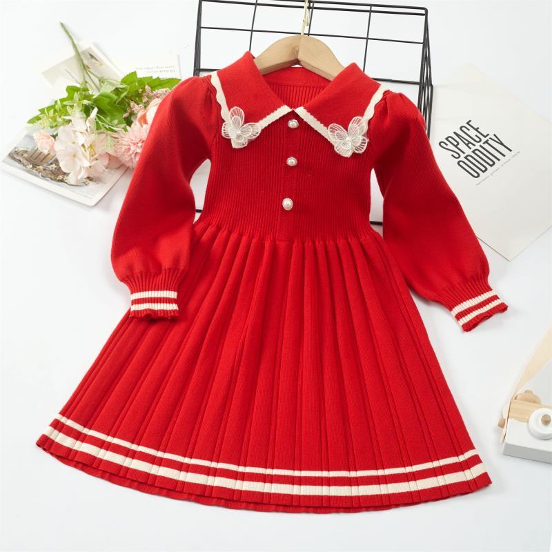 Girls Dress New Autumn Winter Thickening Warm Sweater Dress Girls Princess Dress College Style Bow Knitted Dress Girls Dress
