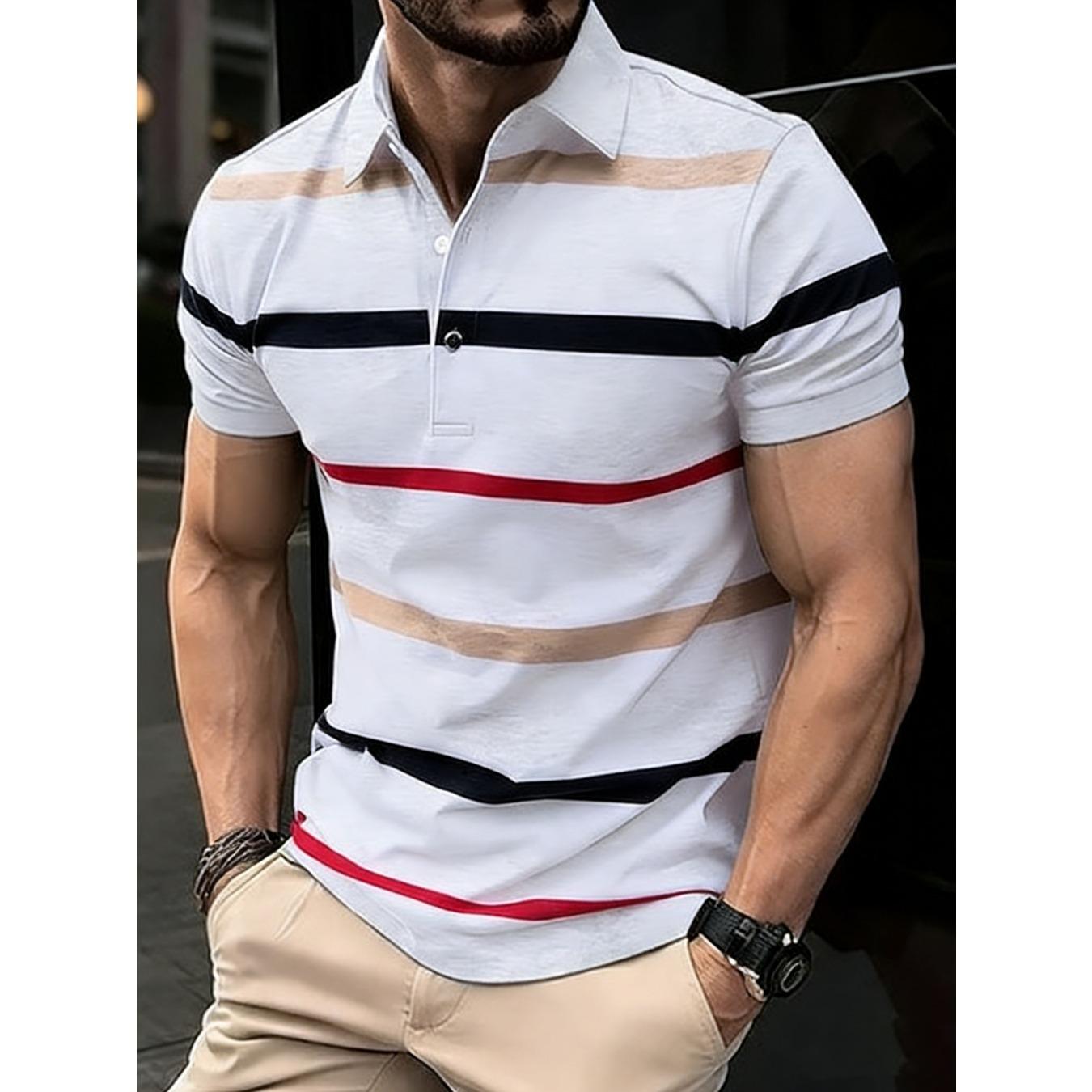 2026 Summer New Style Men s Short-Sleeved Polo Shirt with 3D Stripes Print - Street Casual Fashionable S
