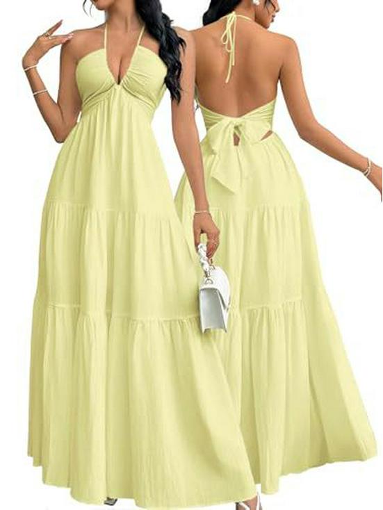 European & American Deep V Spaghetti Strap Backless Dress - Wedding, Party & Vacation Style