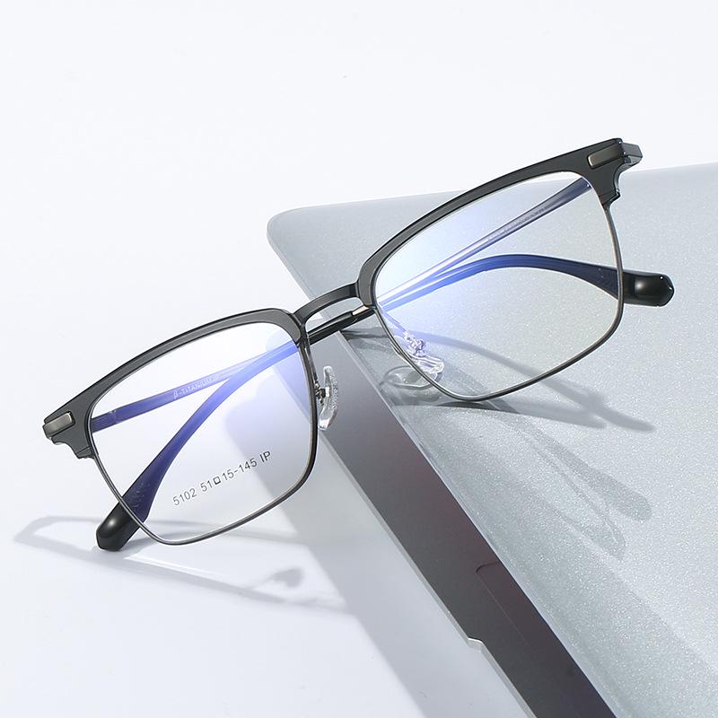 Two-Tone Aluminum Titanium Optical Glasses Frame - Ultra-Light Aviator Design (5102)