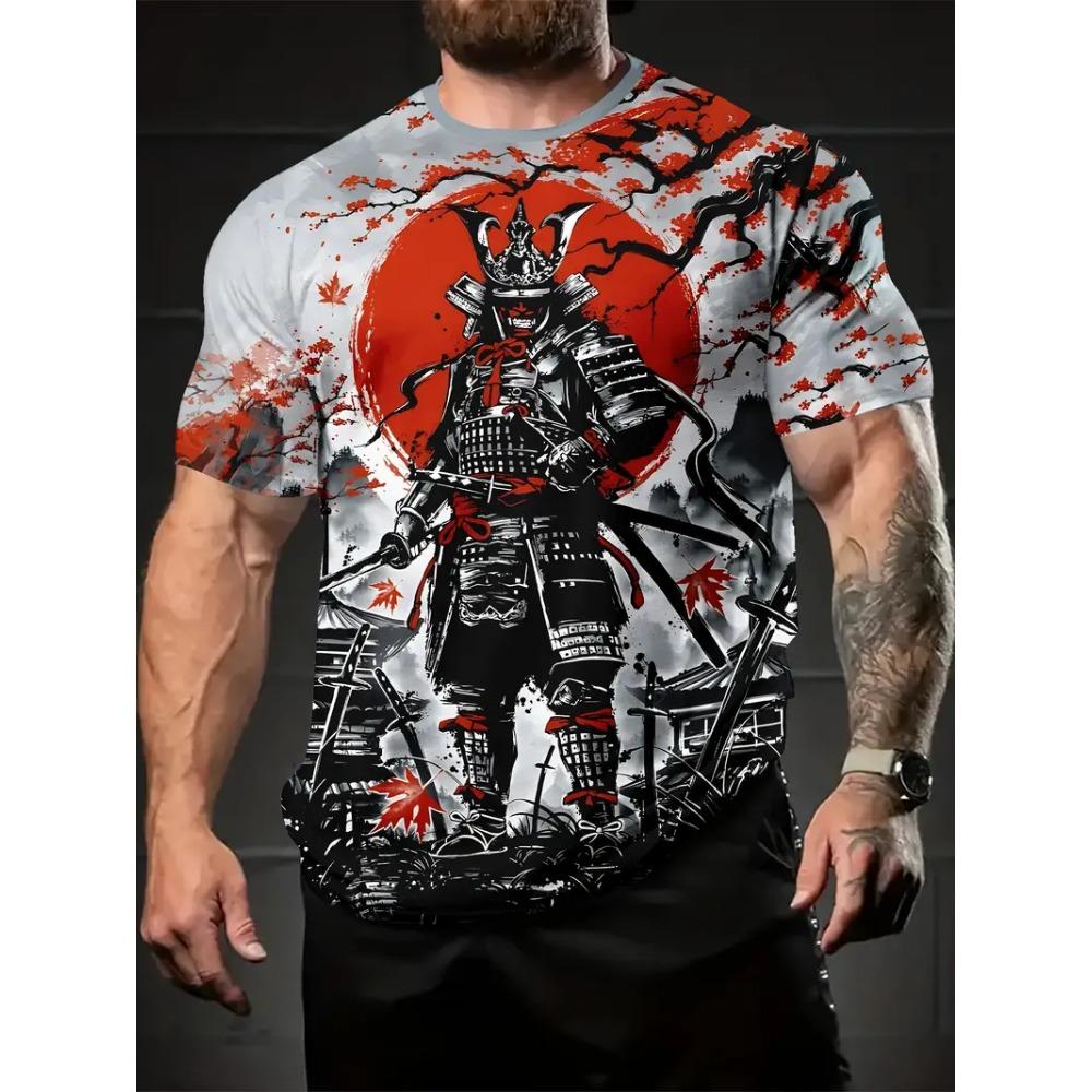 Harajuku Samurai T-Shirt For Men 2025 New Fashion Casual Men's T Shirt Short Sleeve Summer Anime Japanese 3d Printed Y2k Tops