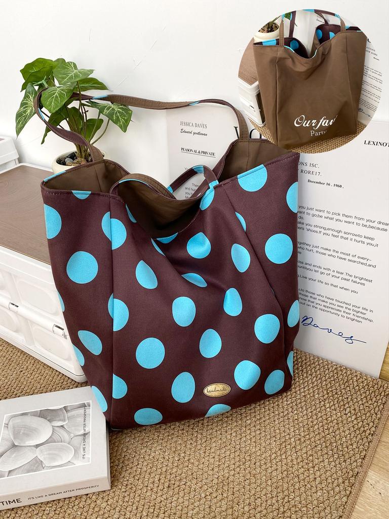 Bright Color Polka Dot Double-sided Back Nylon Women's Shoulder Bags Versatile Ladies Shopping Bag Large Capacity Female Handbag