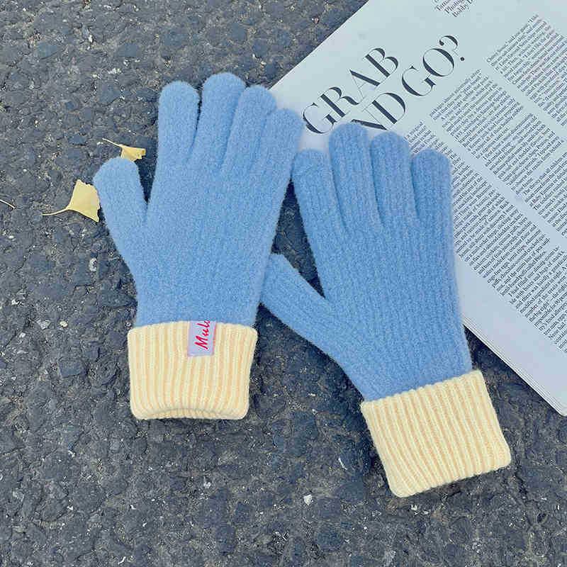 Damen Winter Verdickt Winddicht Warmhalten Fingerspitzen Touchscreen Strickhandschuhe Farbige Strickwaren Weiche Accessoires