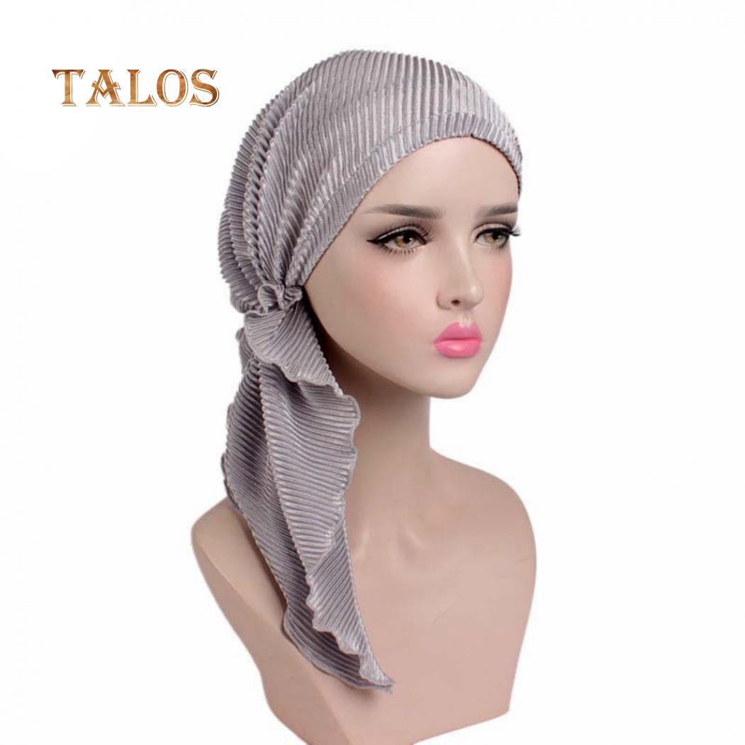 Модная женская длинная тюрбанная шапка с морщинами — фото 12