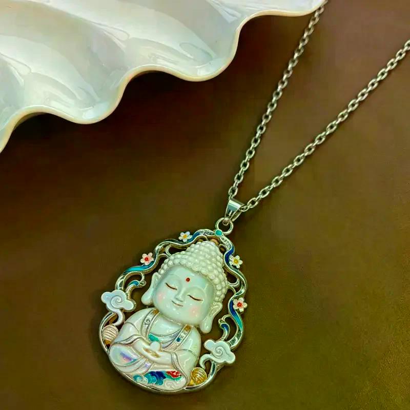 Chinese Mythology Nine Tailed Fox Enamel Pendant Necklace For Women Silver Tone Chain Trendy Exquisite Jewelry Gifts