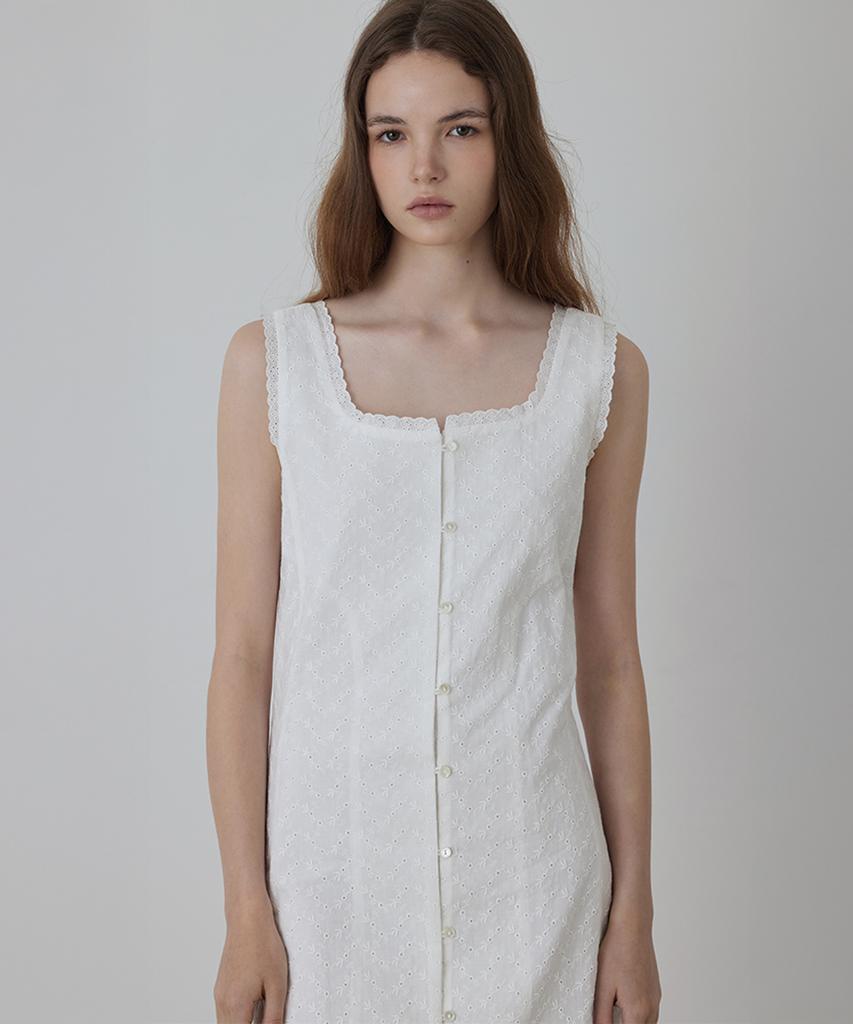 Kwinseulaebis Pure Cotton Lace-Trimmed Eyelet Midi Dress