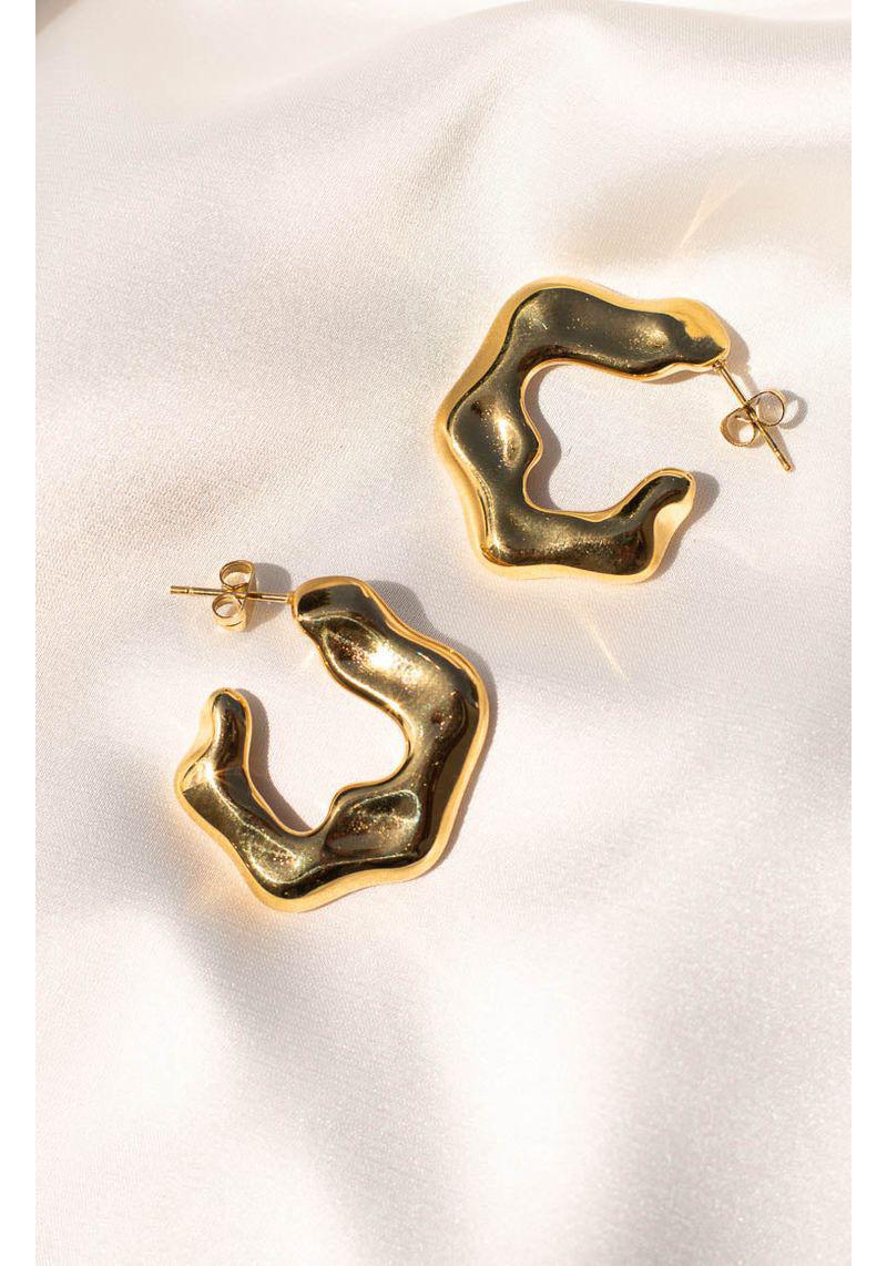 Real Gold-Plated Copper C-Shaped Earrings: Unique Lava Texture, European  American Design, High-End Minimalist Style