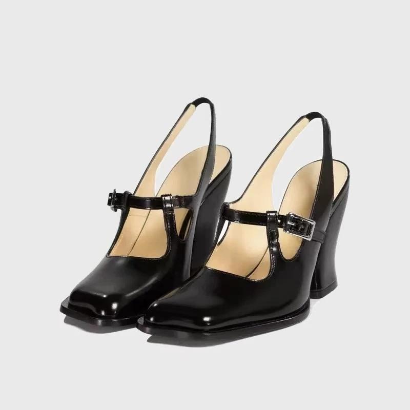 2025Temperament Thick Heel Sandals Summer New Square Head Shallow Mouth Metal Buckle Anti-slip Wear-resistant High Heels