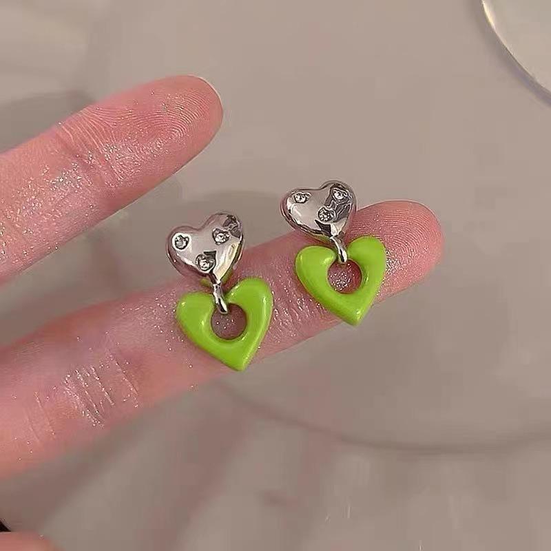 Heart Drop Earrings for Women Contrast Color Double Loves Shape Earrings Party Jewelry