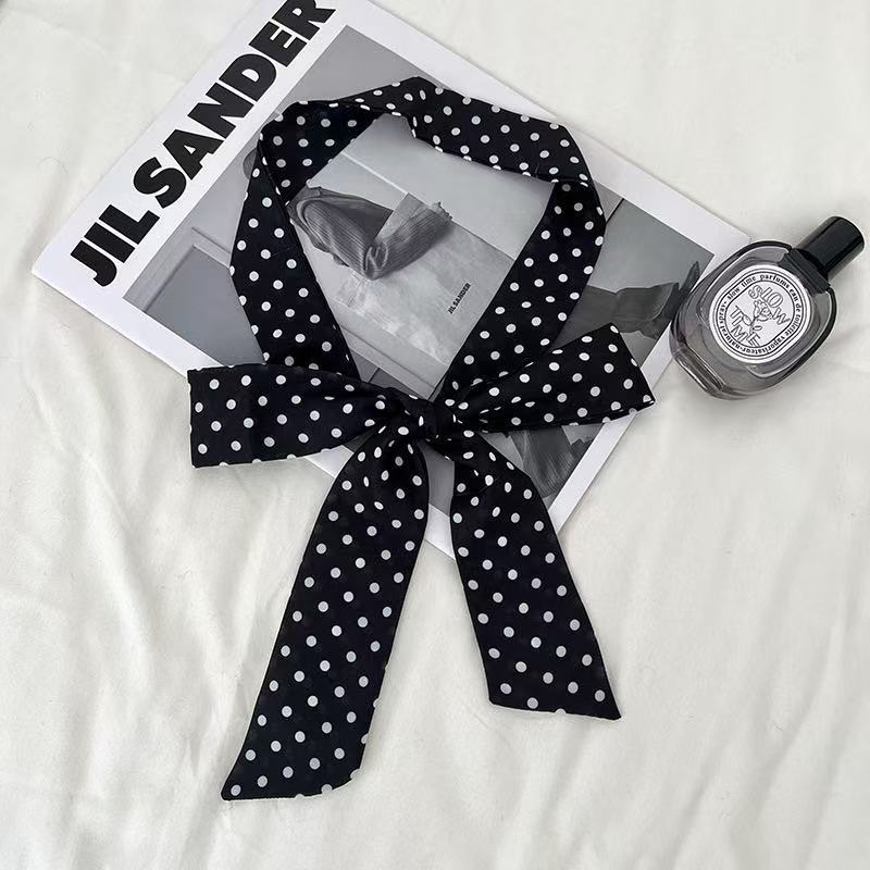Retro fashionable polka dot long silk scarf women's spring and autumn y2k hot girl fashion versatile decorative scarf thin streamer