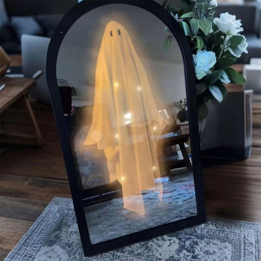 Round/Wave Ghost Hologram Mirror USB Holographic Mirror Decor Haunted House Prop Horror Party
