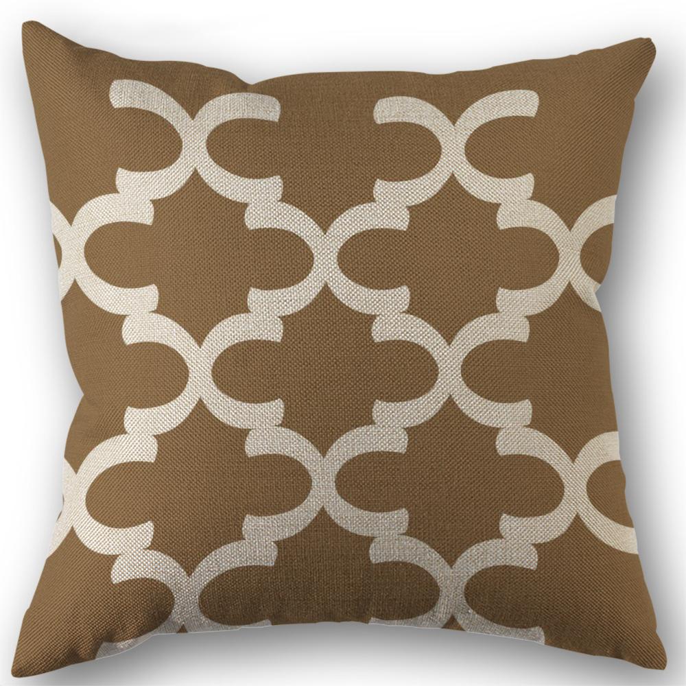 Light Brown Leaf Geometric Linen Cushion Cover for Car Living Room Sofa Bedroom Home Decor