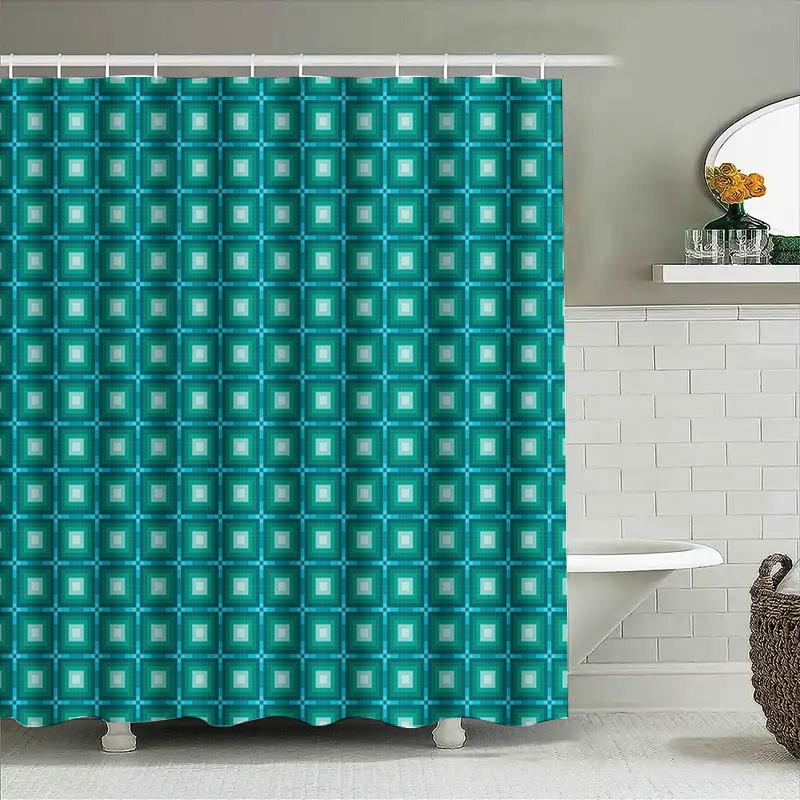 Modern Blue Square Shower Curtain Waterproof Bath Decor