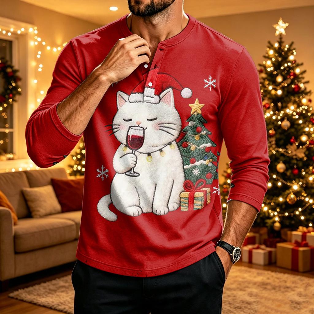 Men's Long Sleeve Shirt Christmas Print Holiday Casual Top