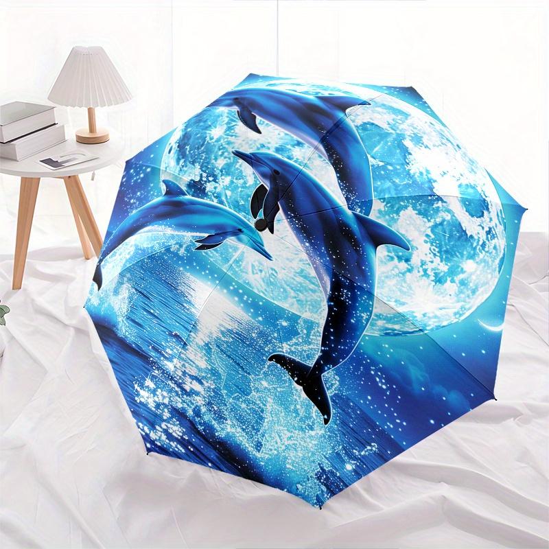 Dolphins Moonlight Theme 8 Bone Hand Automatic Folding Fashion Umbrella, Compact and Portable Design, A Perfect Gift for Birthday, Christmas