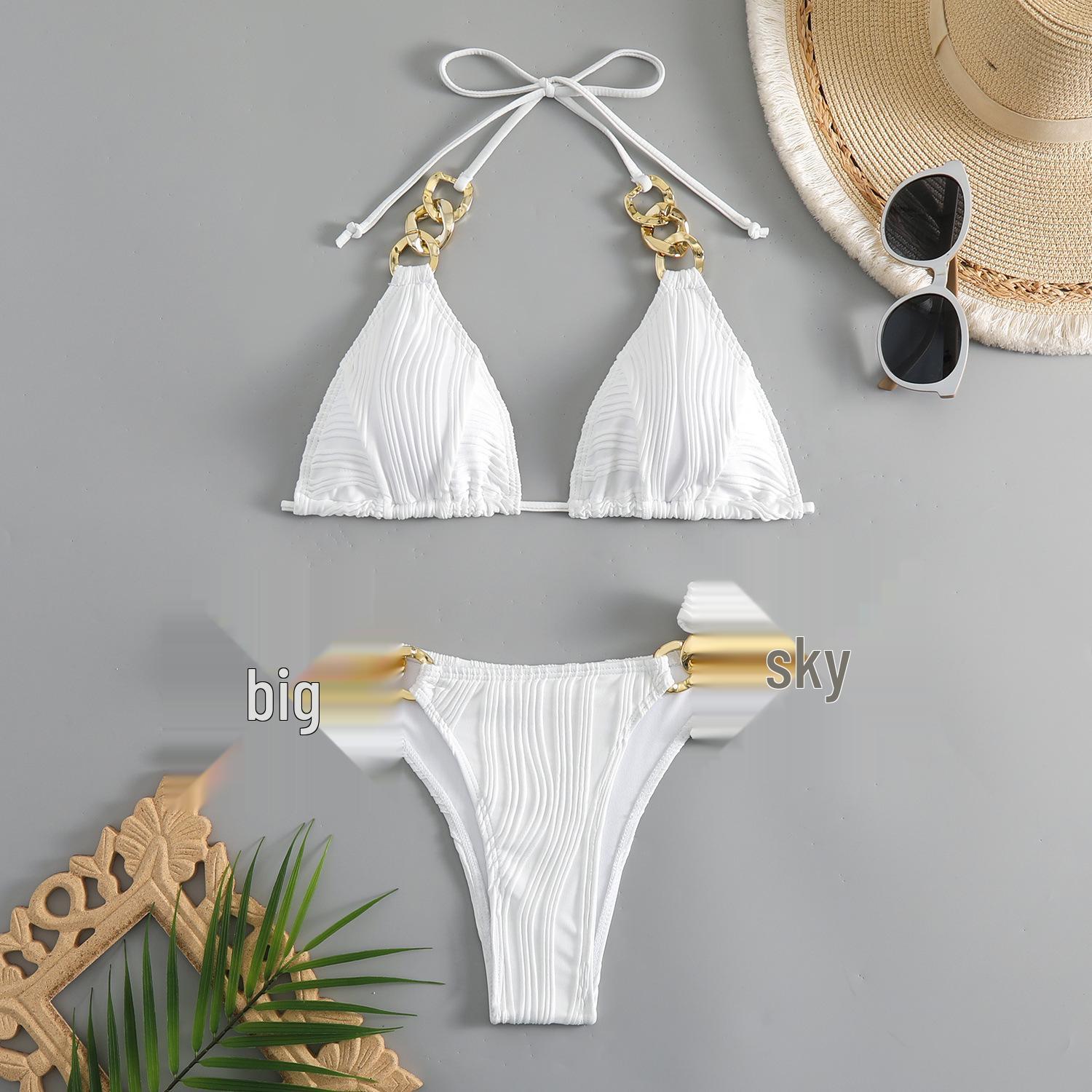 

Новое однотонное европейско-американское бикини на шнуровке: Сексуальный женский купальник из двух частей Small белый