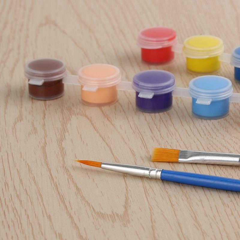 12 farger Profesjonelt akrylmalesett med 2 pensler DIY Håndmalt Kunstmaling Tekstilmaling Kunstmateriell