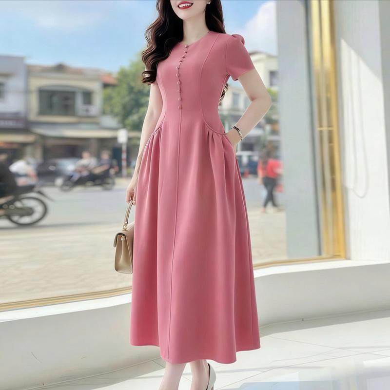 ZANZEA Women Casual Round Neck Solid Color Elegant Short Sleeve Dress