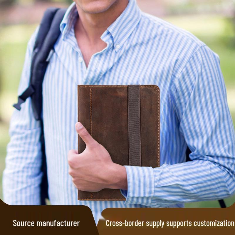 A5 Crazy Horse Leather 6-Hole Binder Notebook Cover for Study & Office, Multifunctional Genuine Leather Journal Cover