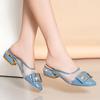 Sapatos Femininos Women Fashion Pointed Toe Mesh Transparent Summer Square Heels Lady Casual Sweet Heel Shoes A7016