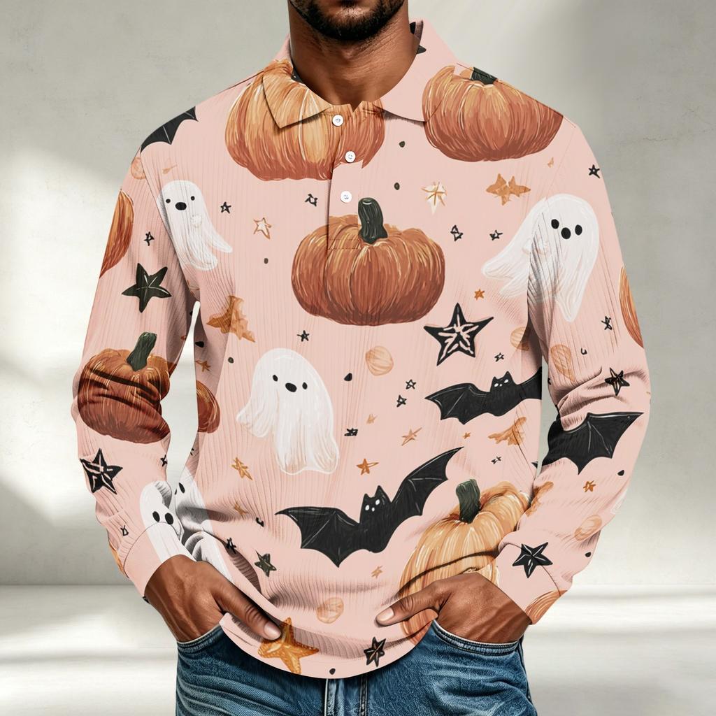 Men's Long Sleeve Shirt Halloween Print Loose Fit Casual Top