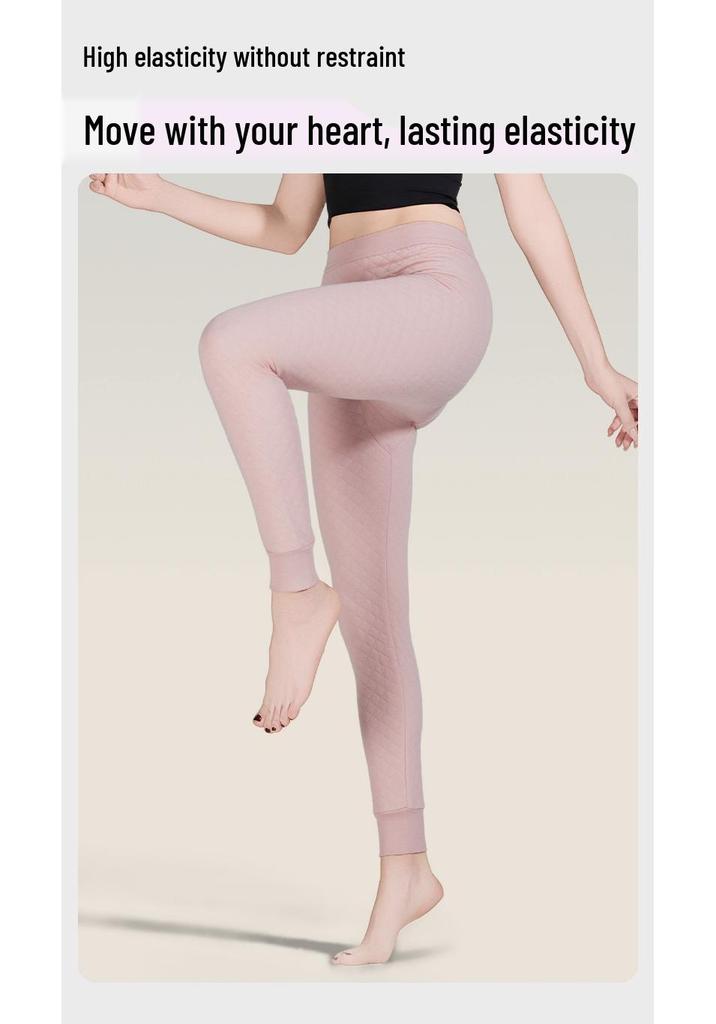 Women's Quilted 280G Pure Cotton Warm Trousers - Antibacterial Base Layer for Autumn & Winter