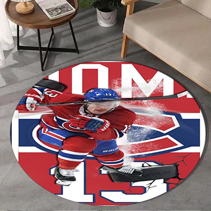 1PC Montreal Ice Storm Round Rug, Non-slip Chair Mat, Home Decor, Circle Carpet Perfect for Office, Bedroom, Living Room,Christmas gift