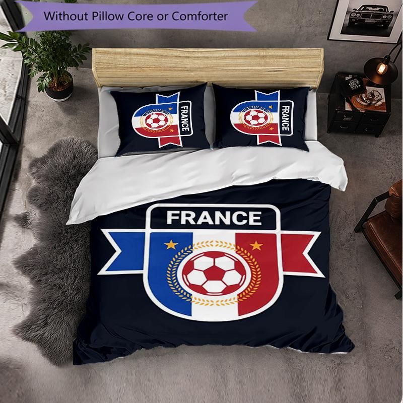 France national football team 3 Piece Bedding Set Soft Duvet Cover Set with Pillowcases Printed Bedroom Decor Set for Home