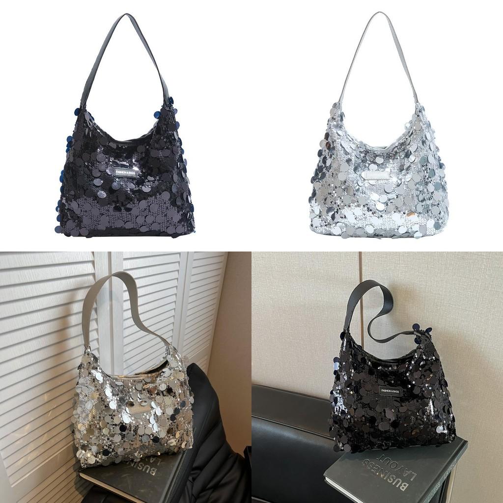 Sparkling Sequin Tote Bag For Women With Zipper Closure And Inner Phone Pocket For Casual Day Use