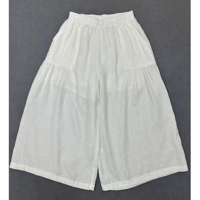 Johnature Summer Casual Loose Women Pleated Straight Cropped Cropped Wide-leg Pants For Women