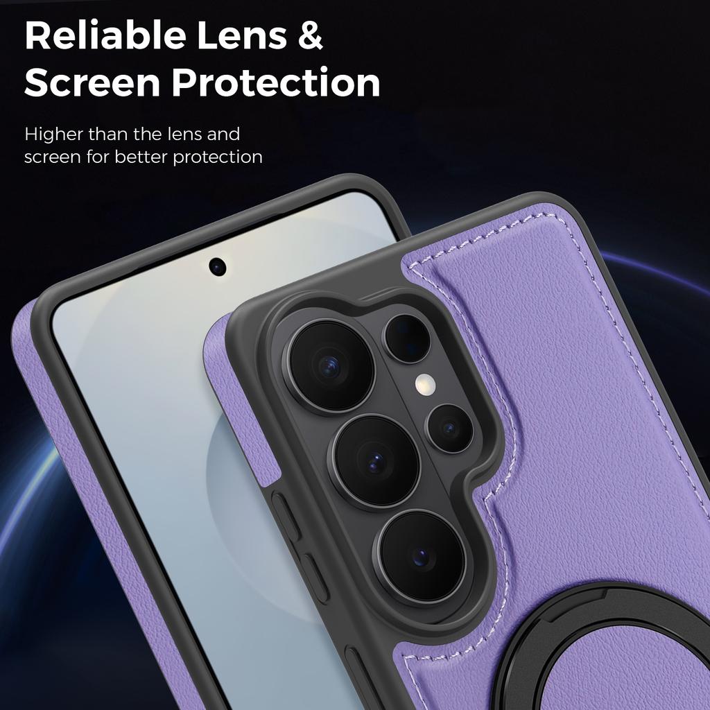 For Samsung Galaxy S26 Ultra Magnetic Case with Ring Kickstand PU Leather Back Cover