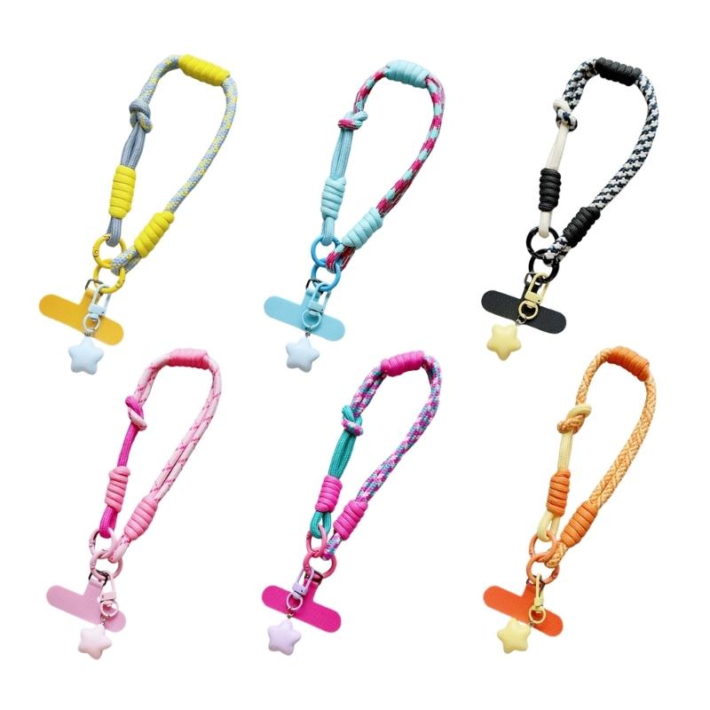 Multicolor Phone Strap Polyester Metal Charm Detachable Tethers Mobile Lanyard Adjustable Wristband for Key Accessories