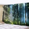 Misty Forest Tapestry Morning Sunbeams Through Tall Pine Trees Wall Hanging Background Cloth for Home