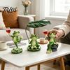 Pastoraler Stil Haus Schreibtisch Akzente Lustige Frosch Harzfigur, Neuheit Sitzende Tanzende Skulptur mit Einzigartigen Gartengeschenken für Enthusiasten