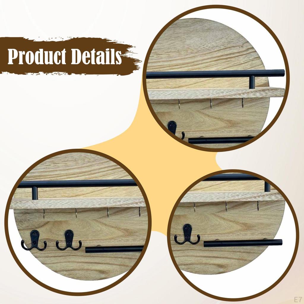 Key Holder Wall Mount Shelf Mail Organizer Tray Hooks for Bathroom Office