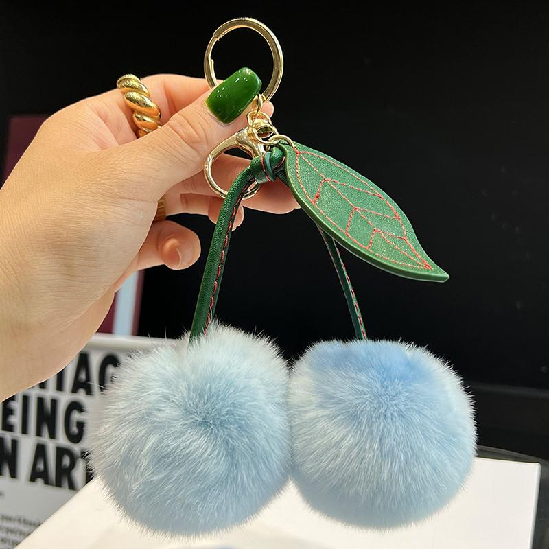 

Новый брелок для ключей из кроличьей шерсти выдры, вишневый, разноцветный, с подвеской в виде милой куклы-помпона, сумка для куклы, подвесные брелки для женщин, подарок светло-синий