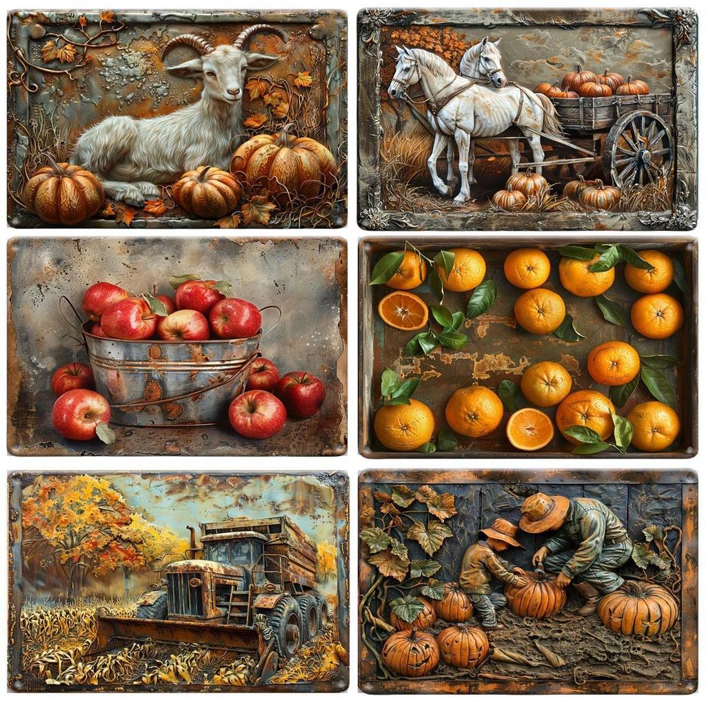 Vintage 3D Vegetables and Fruits Metal Tin Sign Plaque Decorative Plates for Farm Club Man Cave Bar Home Hotel Cafe Wall Decor