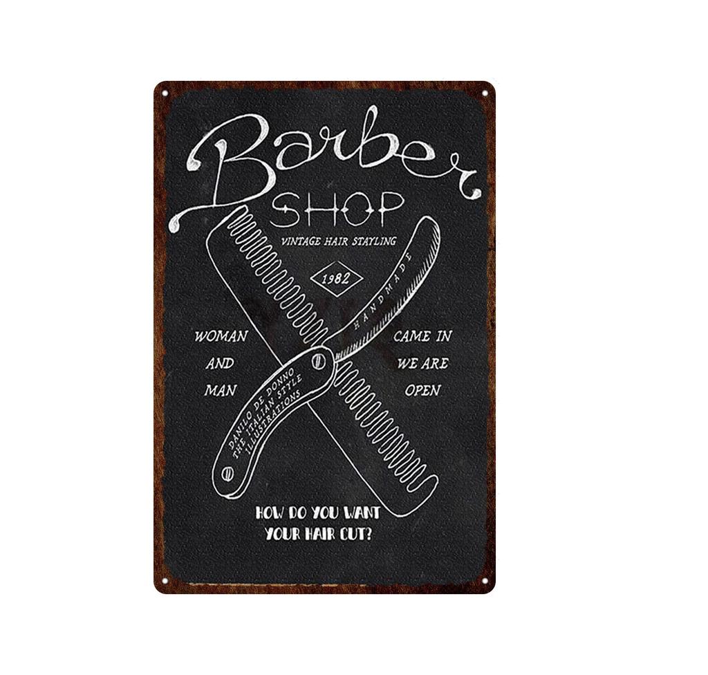 Outils de barbier de Style européen, signe en étain en métal, plaque murale Vintage, décor de magasin de tatouage, Plaques de peinture imprimées artistiques