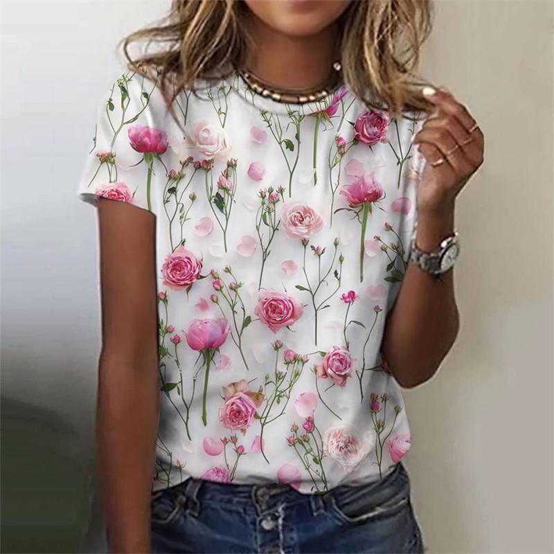 Harajuku Flower 3D Women's Y2k Graphic T Shirts Summer Clothes Women 2025 Casaul Everyday Tops Female Short Sleeve Tee Blouse