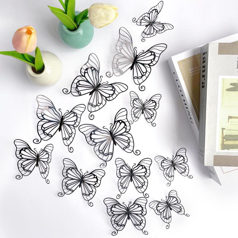 

12Pcs 3D Butterfly Wall Stickers Colorful Polka Dot Holiday Festival Decoration for Kids Room Living Room чёрный