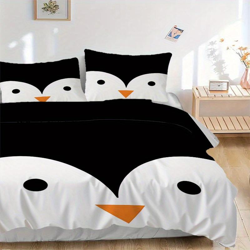 3pcs Set Penguin Minimalist 1 Quilt Cover + 2 Pillowcases, All Seasons Bedroom Setting, Perfect for Home and Dorm Decor