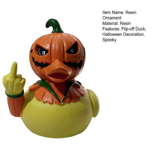 Pumpkin Head Duck Figurine Halloween Duck Decoration Resin Flip-off Duck Tabletop Ornament for Mantel Home Parties Centerpiece