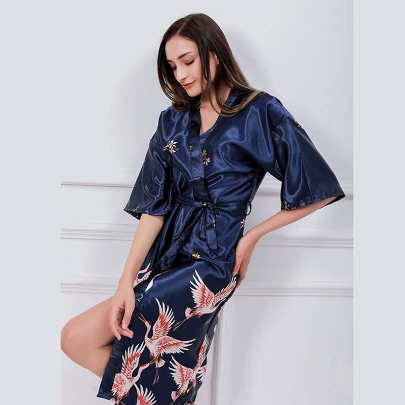 Women Print Short Sleeve Gown Robe Breathable Loungewear Pajamas