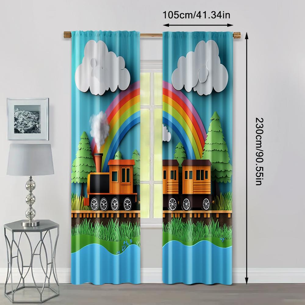 2pc,  Curtain Cartoon Train Protecting Privacy Festive Wall Decor for Indoor Celebrations Decor