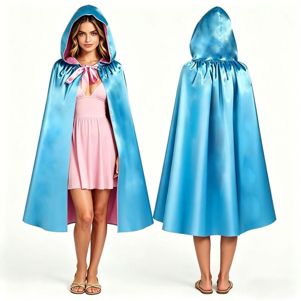 Blue Pink Gothic Costume Cape Solid Color Hooded Cape Cute Halloween Cloak Halloween