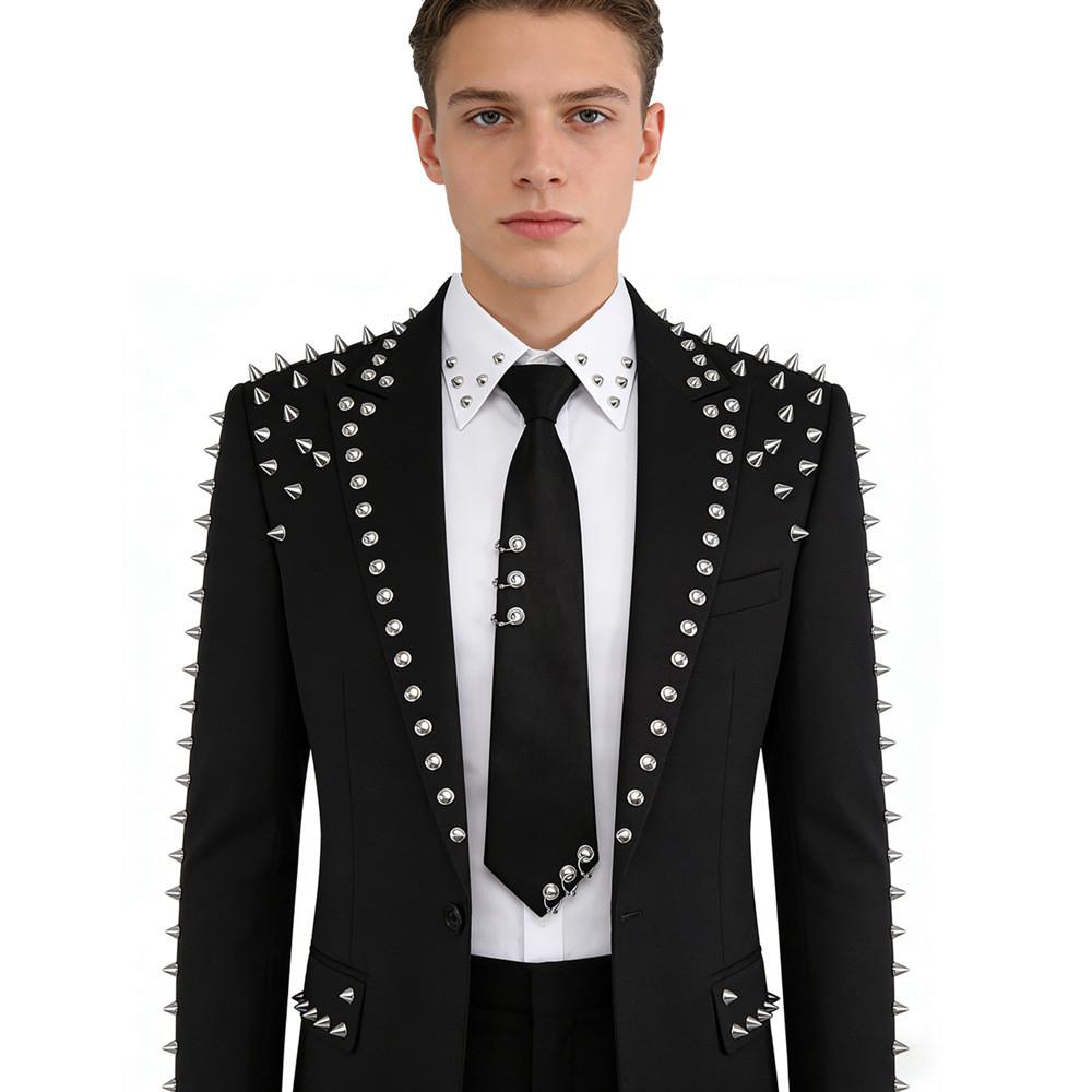 Punk Style Round Ring Studded Tie With Geometric Pattern For Men And Women