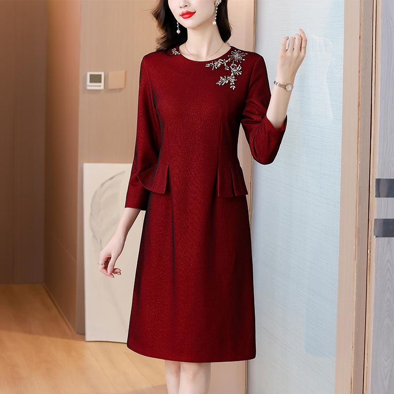 Petite Young Mother-in-Law Autumn/Winter 2025 Elegant Wedding Banquet Dress XL вино красного