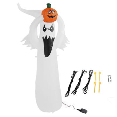 1.8m Halloween Inflatables Pumpkin Head White Ghost Inflatable Pumpkin Blow Up Ghost with LED for