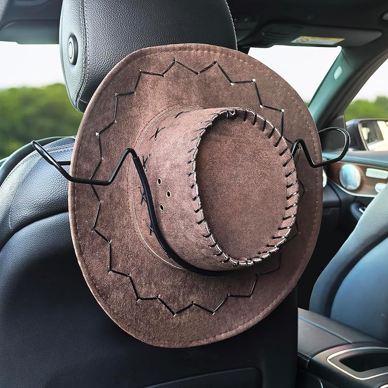 Idefair Cowboy Hat Holder Rack For Truck Car SUV Hard Hats Stand Western Accessories For Men Women Travel Automotive Seat Back Storage Organizer
