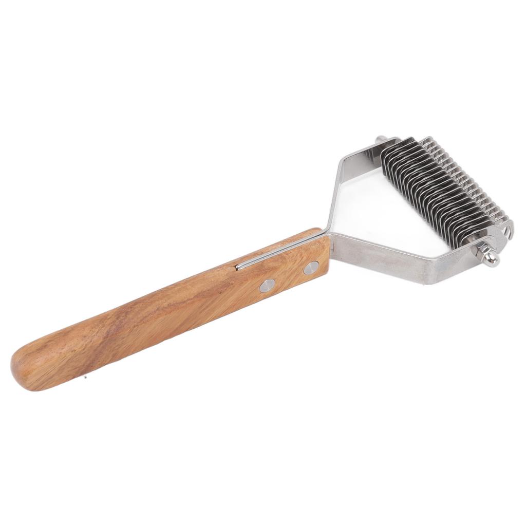 Haustier-Unterfellrechen, Knotenentfernung, zweireihig, Holzgriff, Hundehaarbürste für die Fellpflege von Katzen und Welpen